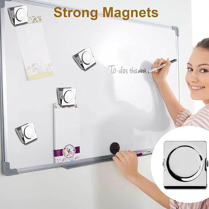Square Strong Magnetic Clips, 2.3"-6 Pcs, 57 mm, Silver, Refrigerator Magnet Clips, Magnets, Office Supplies, Photo Displays