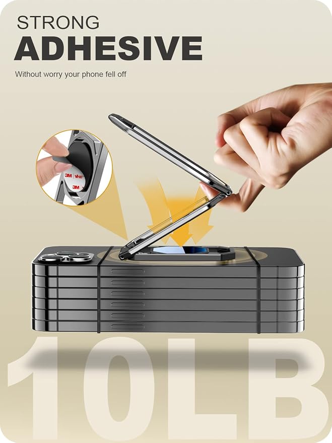 A-LuGei 𝗙𝗼𝗹𝗱𝗮𝗯𝗹𝗲 & 𝗔𝗱𝗷𝘂𝘀𝘁𝗮𝗯𝗹𝗲 Phone Kickstand Ring Holder, Magnetic Cell Phone Grips, Phone Stand for Desk, Adhesive Phone Holder for Hand, 360° Rotation Ring for Back of iPhone Case