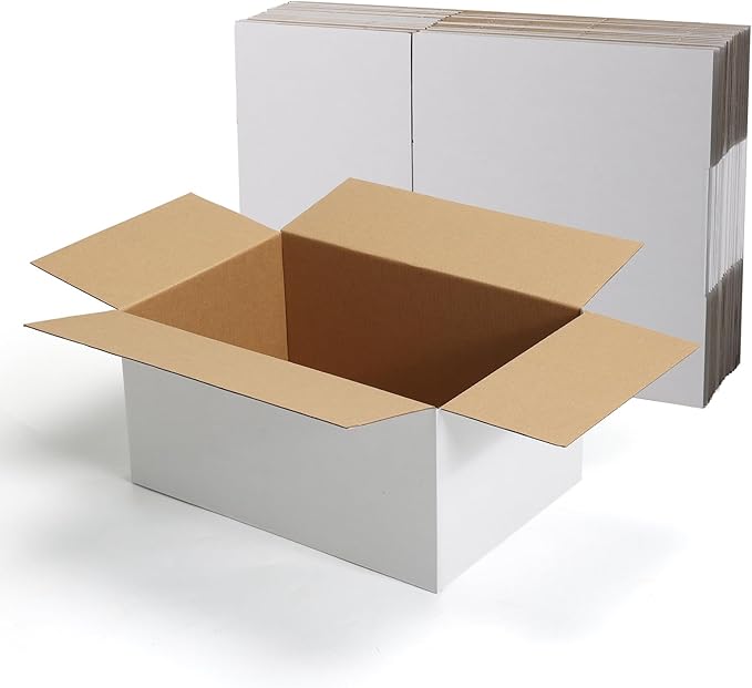 CRUGLA 12x8x6 Shipping Boxes 15 Pack, White Corrugated Cardboard Boxes with Side-Lock and Pre-Applied Double-Sided Tape, Easy Assemble Packing Mailer Boxes for Small Business Shipping