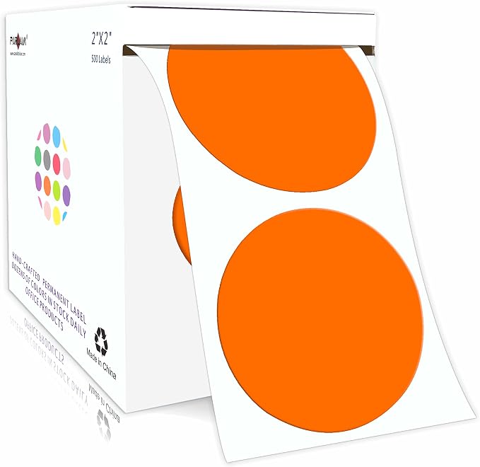 PARLAIM 2”Color Coding Labels Stickers,500 per Roll Round Permanent Adhesive Circle Dot Stickers for Inventory Office Home(Orange)