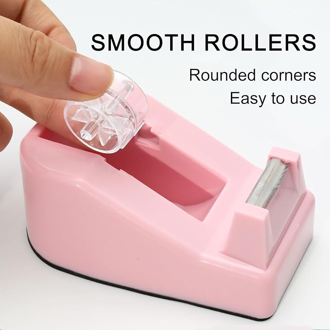 Desktop Tape Dispenser Heavy Duty Desk Accessories Floral Office Tape Dispensers, Weighted Non-Skid Base, Macaron Purple