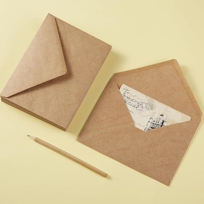 50 Pack A7 Colorful 5x7 Envelopes V Flap Invitation Envelopes for 5x7 Cards, Birthday, Weddings, Graduations, Greeting Cards, Baby Shower 5.24 x 7.24 Inches (Brown)