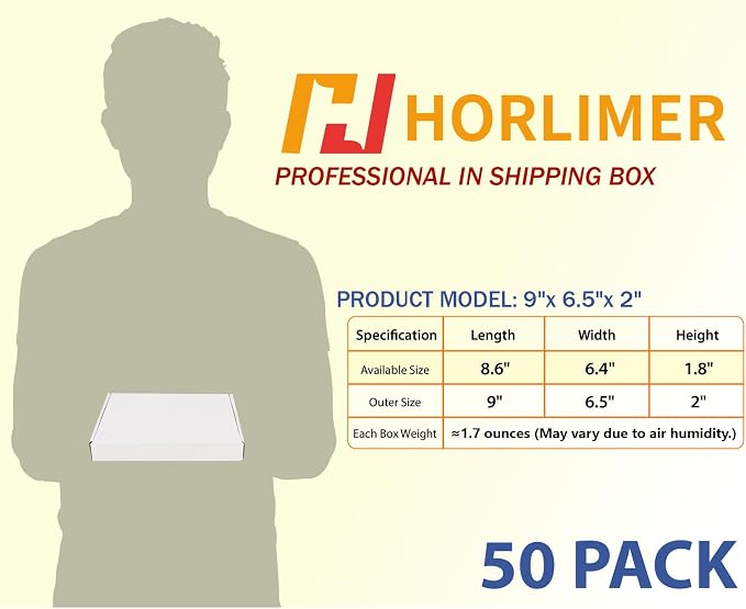 HORLIMER 9x6.5x2 inches Shipping Boxes Set of 50, White Corrugated Cardboard Box Literature Mailer