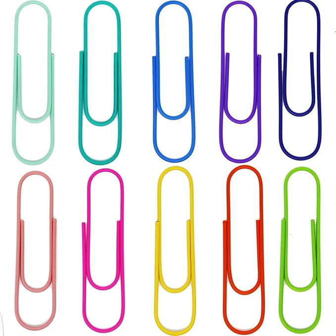 50 Pack 4 Inches Jumbo Paper Clips, Vinyl Coated Multicolored Extra Large Mega Paperclips, Colored Binder Clip for Office School Document Organizing Office Supply Accessories