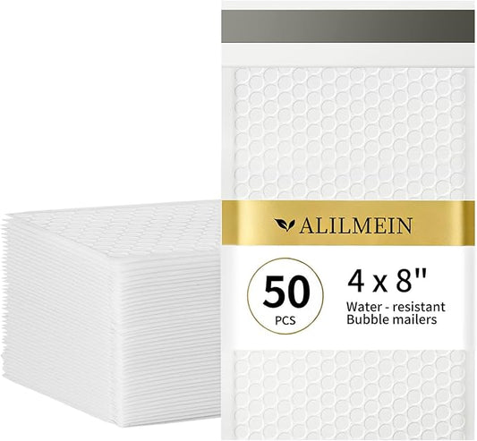 4×8" Inch White Bubble Mailers 50 Pack Small Bubble Mailers Waterproof Padded Envelopes Self Seal Adhesive Shipping Bags for Mailing Cards Jewelry Makeup and Small Business Packaging
