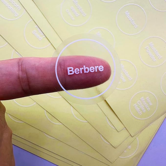 Spice Labels, 432Pcs Spice Labels Stickers 1.4in Waterproof Adhesive Round Preprinted Spice with Blank Label Tear Resistant Sticker for Kitchen Jars Caps Food Containers Organizers (Transparent)