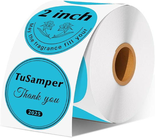 2 Inch (50.8mm x 50.8mm) Round Thermal Sticker Labels, Self-Adhesive Circle Direct Thermal Label, Multi-Purpose Roll Sticker for DIY Logo Design, QR Code, Name Tag, Roll of 500 Labels, Blue