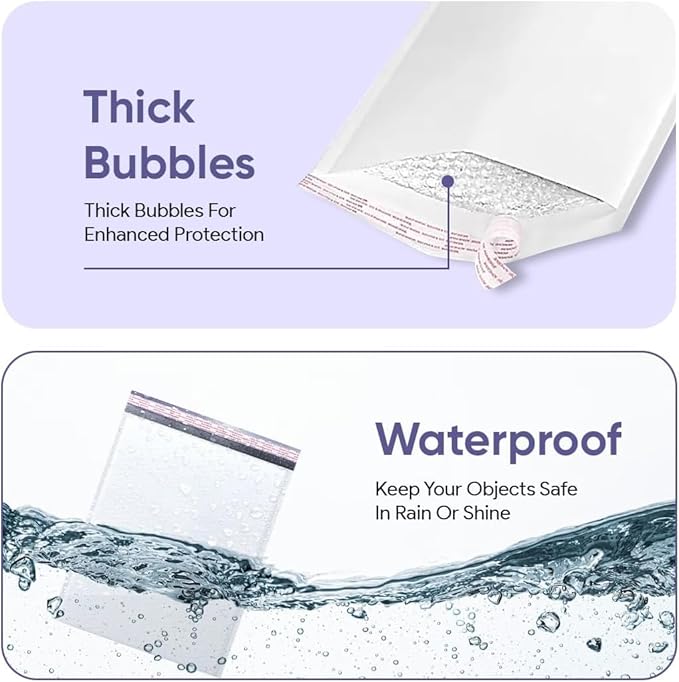 White Small Bubble Mailers 4x8 Inch #000 | Thick Padded Poly Mailer Envelope | Mailing Envelopes | Water & Tear Resistant | 1000 Pack Bulk | Trading Card Sports card Shipping