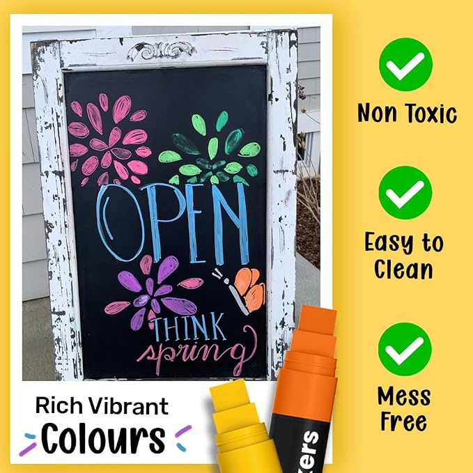 Chalkola 20 Car Window Markers for Glass Washable (15mm, w/Gold & Silver) | Erasable Jumbo Liquid Chalk Markers for Blackboard, Chalkboard, Auto Mirror, Bistro Board — 3 in 1 Wide Nib Chalk Paint Pens