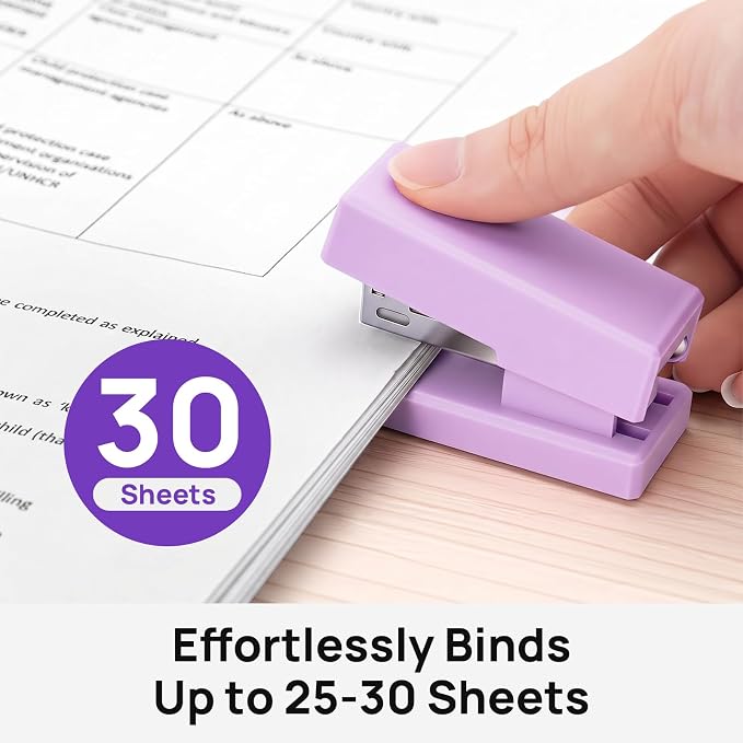 Mini Stapler with 2000 Staples, 30 Sheet Capacity, Jam-Free, Purple | Small Desktop Stapler with Staple Remover, for Office, School, Home, Travel, Students, Teachers, and Home Office Use