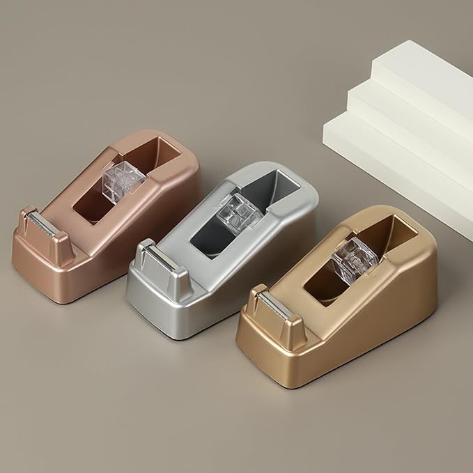 Small Desk Tape Dispenser Heavy Duty Cute Desktop Tape Dispenser with Weighted Non-Skid Base Suitable for 1 Inch Core Tape (Silver)