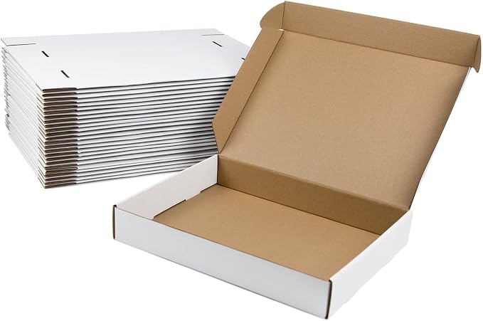13x10x2 Inches Shipping Boxes Pack of 25, White Corrugated Cardboard Boxes for Small Bussiness