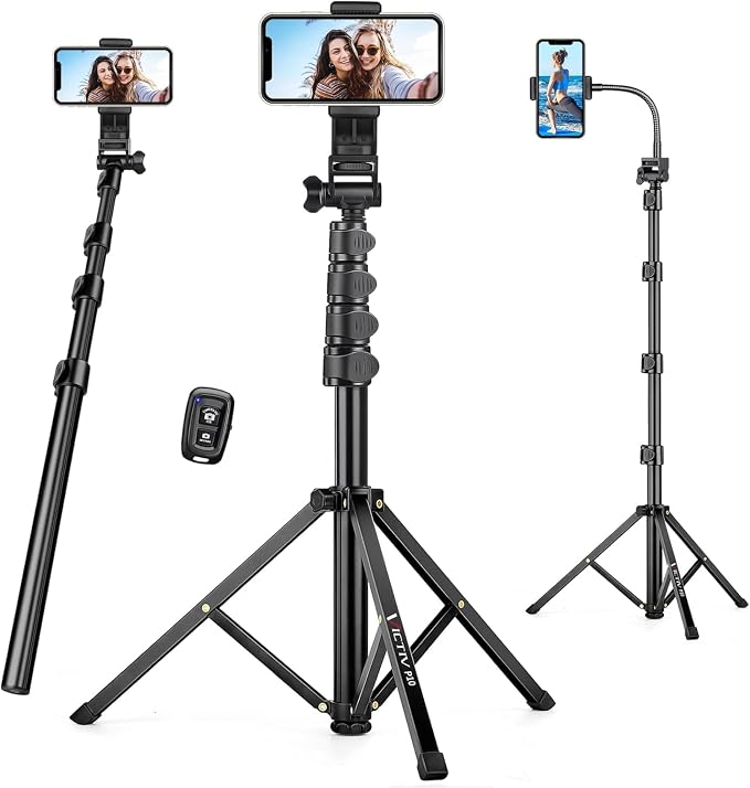 74" Flexible Phone Tripod, Tall Cell Phone Tripod with Adjustable Gooseneck | Portable Camera Cellphone Stand with Remote for Video Recording, Compatible with iPhone Android