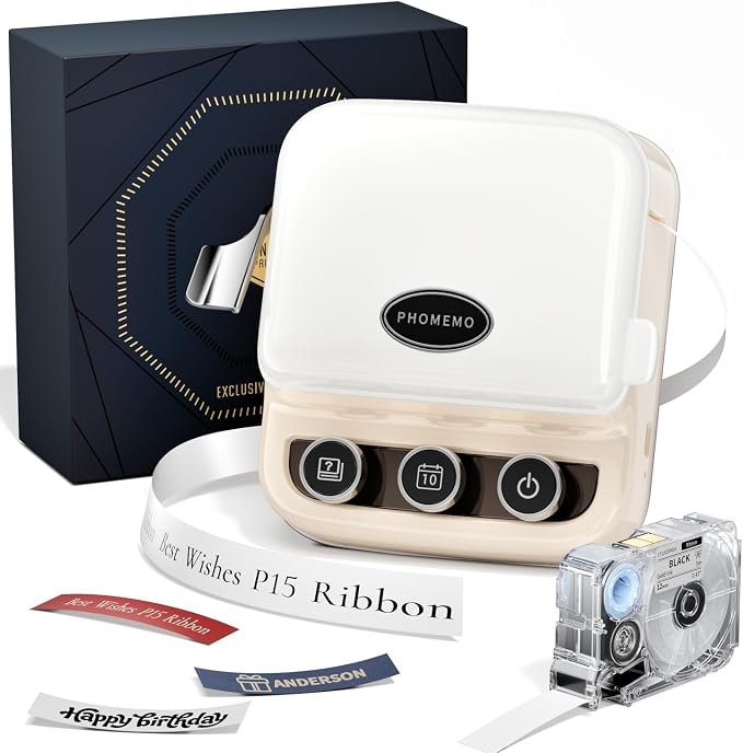 Phomemo Ribbon Printer, P15 Mini Bluetooth Portable Label Maker Machine | Custom Text & Icon Ribbons For Gift Wrapping, Cloth Tags, DIY Crafts, Wedding Bouquets, Lightweight Wireless Vintage Design