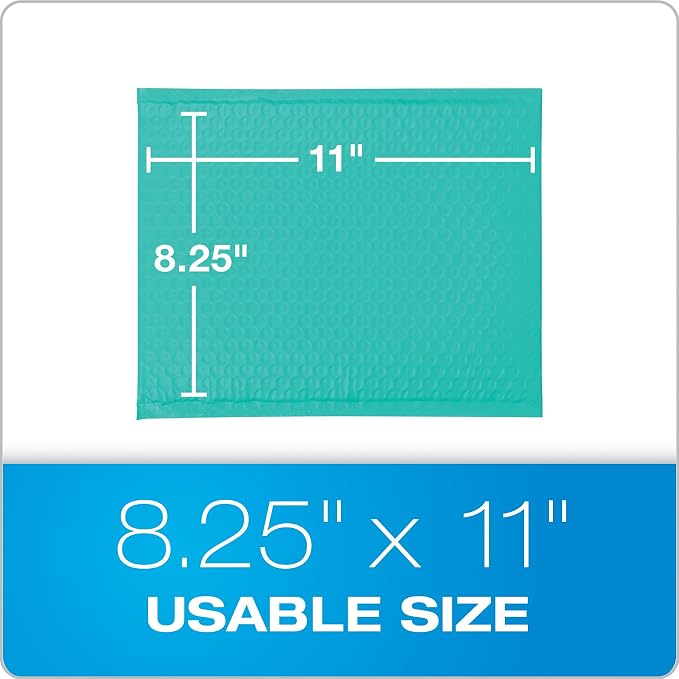 Quality Park Bubble Mailers, 8.5 x 11 Shipping Envelopes, Water Resistant Teal Poly Padded Envelopes, Redi-Strip Peel Off Closure, 25 Per Box (QUA85860)