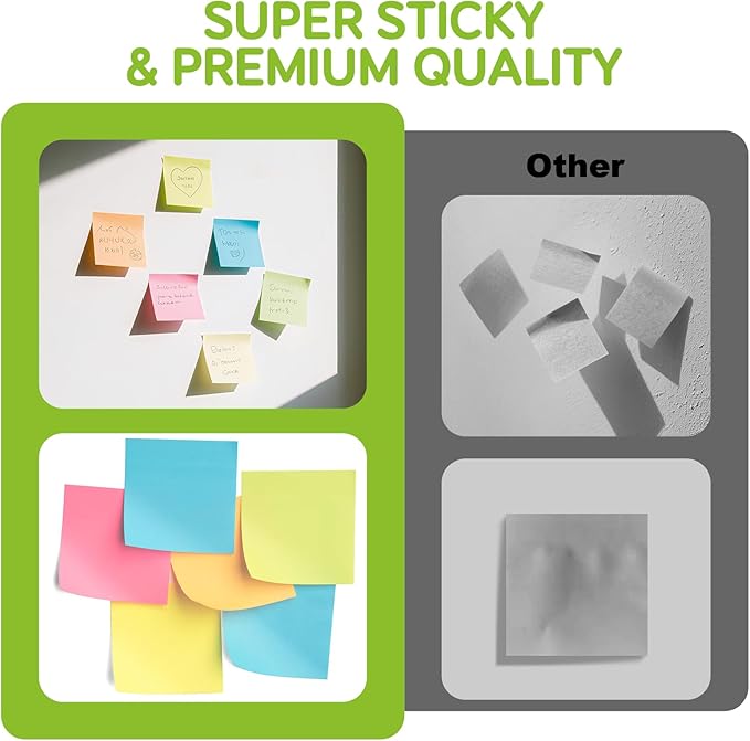 Stick Notes 3x3, Bright Color Stick Notes, 18 Pads, Super Sticky & Recyclable, for Home, Office, School