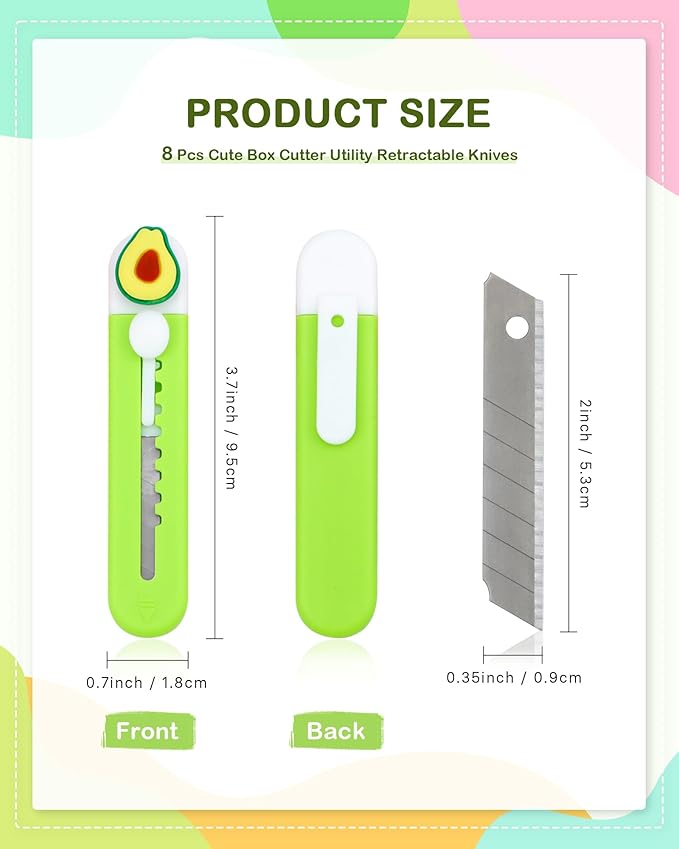 8Pcs Utility Knives, Retractable Sharp Cartons Cardboard Cutters Razor Knife, Kawaii Portable Box Cutter with Hole for Office Envelope Opener DIY Crafts and Home Use