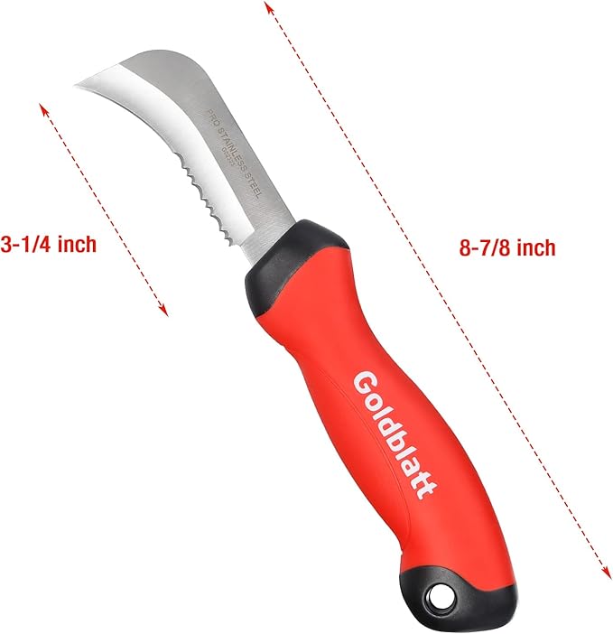 Goldblatt Stainless Steel Roofing & Flooring Knife - Linoleum Cutter with Soft-Grip Handle, Hook Knife for Cutting Carpet, Cable Skinning, Wallpaper, Turf