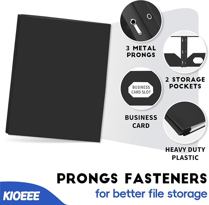 96 Pcs Plastic Folders with Pockets and Prongs (Black),Fit Letter Size Paper,Business Card Slot,2-Pocket Folder for School Office or Home,Durable Acid-Free Poly,Back to School Supplies Bulk