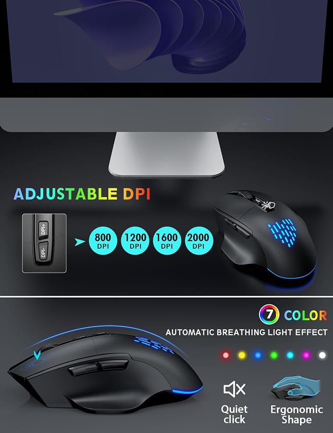 Wireless Keyboard and Mouse Combo, Backlit Scissor Keys, Wrist Rest | 7-Color Backlight, Phone Holder, Rechargeable, LED Mouse, Ergonomic Support, Quiet Typing, Win/Mac/ChromeOS, KM22 Ultra+