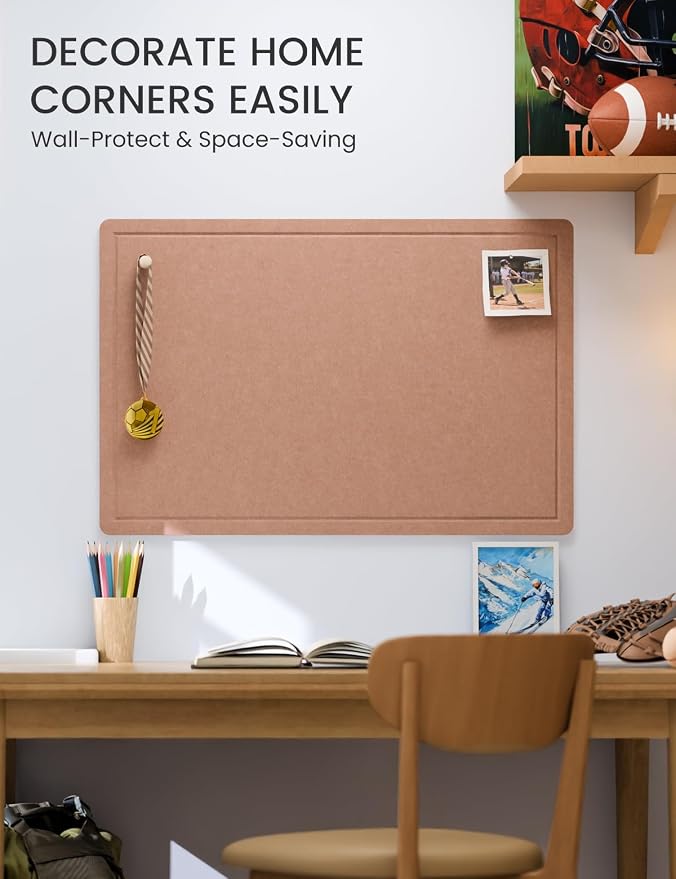 Fluxynara 35.4" x 23.6" Bulletin Board, Terracotta | Cork Board Alternative with 12 Removable Adhesive Tabs, Foldable Felt Pin Board for Home, Office, Classroom & Dorm
