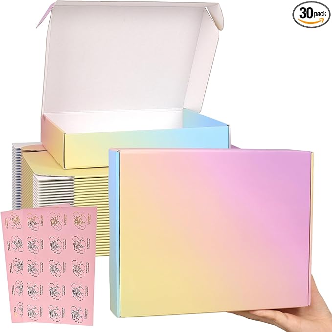 Shipping Boxes Medium 10x8x2", 30 Pack Colorful Mailer Boxes for Packaging, Corrugated Cardboard Boxes for Small Business Mailing