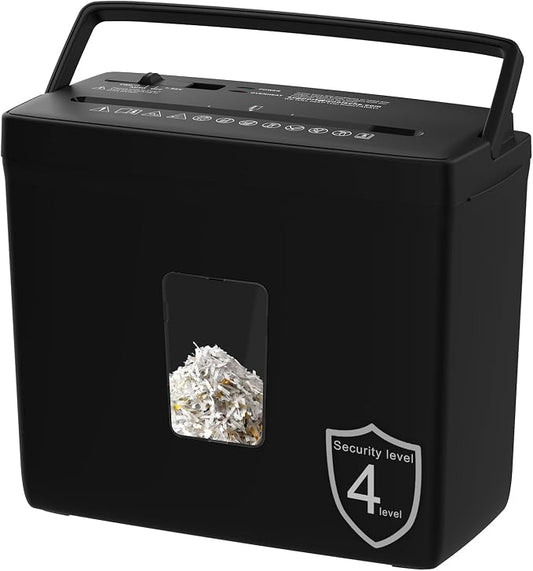 Suntiko 5-Sheet Small Cross Cut Paper Shredder Black | P-4 High Security, 4-Mode Anti-Jam, 2.38Gal Transparent Bin, Thermal Protection Compact Home Office Shredder