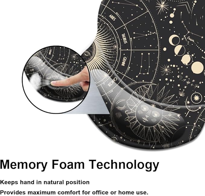 Mouse Pad with Wrist Support, Non Slip Mousepad Wrist Rest for Office, Computer, Laptop & Mac- Durable & Comfortable & Lightweight Ergonomic Support Mouse Mat Moon Stars