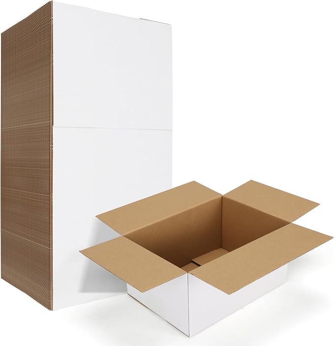 HORLIMER 40 Pack 10x7x5 Shipping Boxes, White Corrugated Cardboard Box for Mailing, Packaging, Small Business