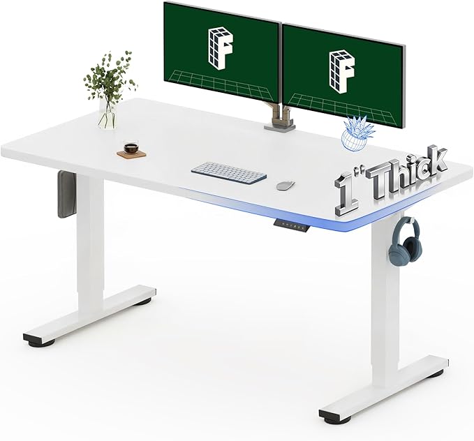 FLEXISPOT 55"x28" One-Piece Electric Standing Desk, 1" Thick Seamless Desktop for Home Office, Study & Multi-Monitor Setup, White