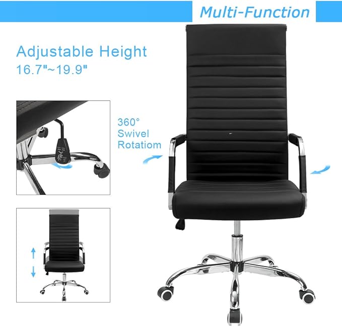 Furmax Ribbed Office Chair High Back PU Leather Executive Conference Chair Adjustable Swivel Chair with Arms, Black