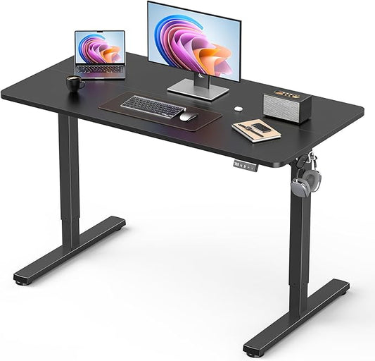 Standing Desk, Small Height Adjustable Electric Stand up Desk, 40" x 24" Sit Stand Computer Home Office Desk with Splice Board, Black Frame/Black Top