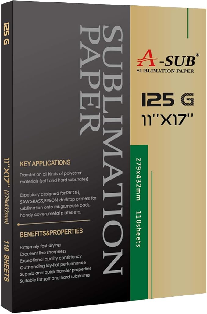 A-SUB Sublimation Paper 11x17 Inch 110 Sheets Compatible with Sublimation Printer and Ink 125g