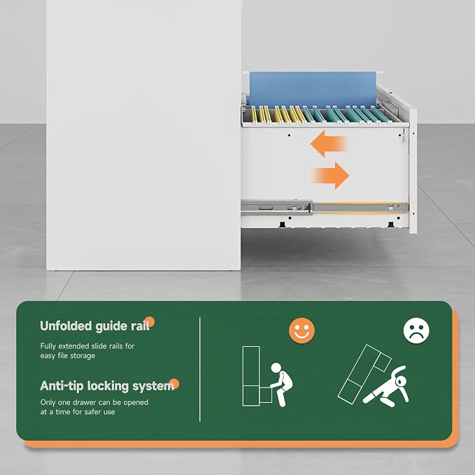 2 Drawer File Cabinet with Lock,Metal Lateral Filing Cabinet for Home Office,Hanging Letter/Legal/A4 Size (White, H27.95×W28.35×D15.74)