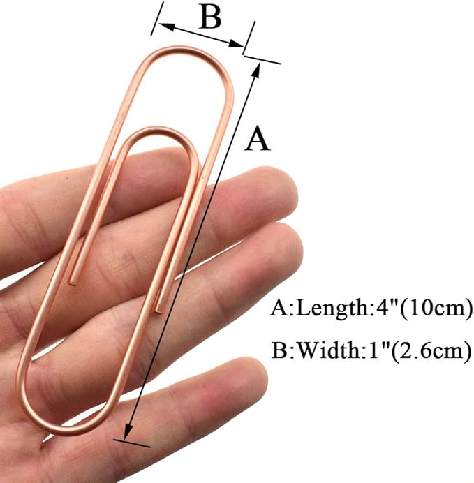 HAHIYO Paperclips 4 inch (100mm) Extra Large Paper Clips Sturdy Bright Rose Gold Vinyl Coated Prevent Scratching Tearing The Pages for Bookmark Organize Home Office School 14 Pack