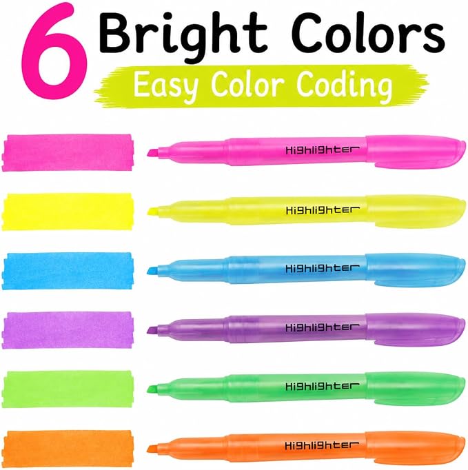 Highlighters Assorted Colors, 24 Pack Bulk Highlighters | with Chisel Tip, Colored Highlighter Markers for Teacher Supplies, Office and Notes, Back to School, Classroom Must Have