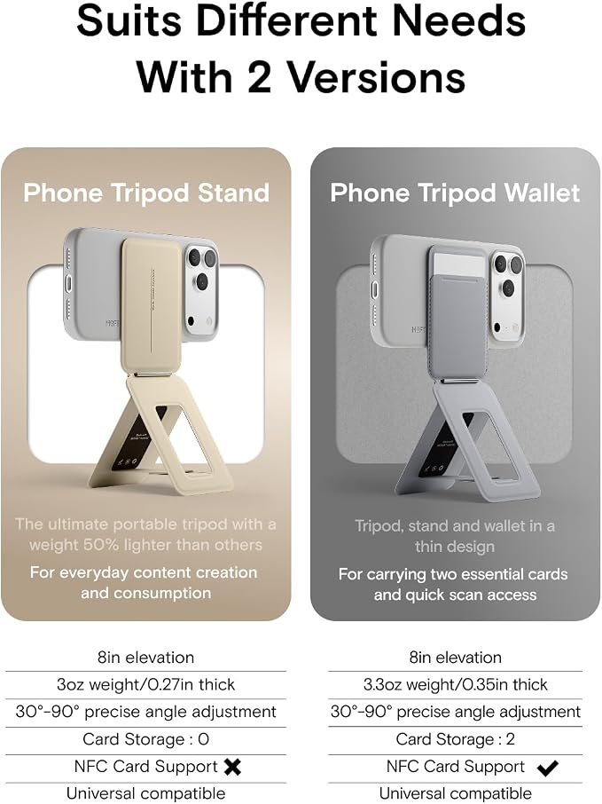 MOFT Phone Tripod Stand, Portable Selfie Stick for iPhone, Mulit-Angle | Pocket Size | Strong Magnets l MOVAS Leather | Magsafe Compatible | Easy to Charge | Stylish |For Content Creators