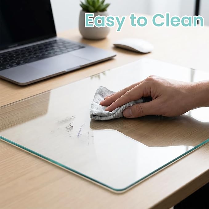 Tempered Glass Desk Pad 32" x 20" - Clear Non-Slip Office Desk Mat for Keyboard & Monitor, Easy to Clean Glass Writing Pad for Home & Work
