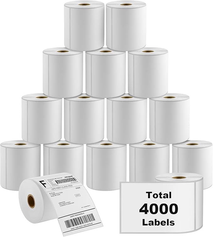 MaxGear 4" x 6" Direct Thermal Labels, 4000 Pcs/16 Rolls, Perforated White Mailing Shipping Package Labels, Commercial Grade, Permanent Adhesive, Compatible with Most Thermal Printers