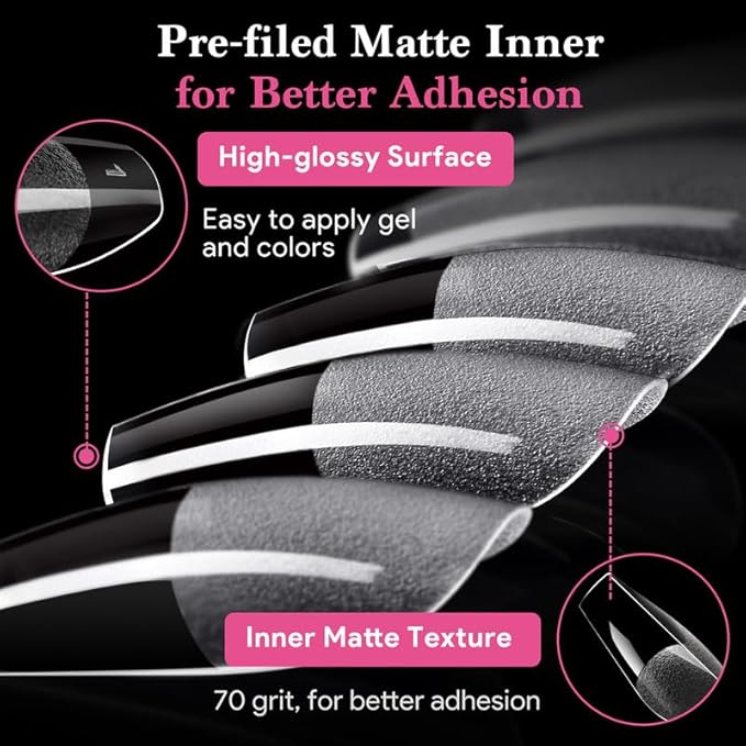 Medium Coffin False Nail Tips, 15 Sizes 510 PCS Clear Soft Press On Fake Nail Pre-shaped Half Matte Full Cover Gel Nail Tip Extensions Strong Thick Long Lasting for DIY Beginners & Salon Manicure