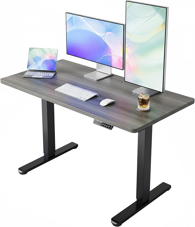 HUANUO 40x24 Inch Electric Standing Desk, Height Adjustable, Grey | 176 Lbs Capacity, Smooth Home Office Desk, 4 Memory Presets & Headphone Hooks, 28.3–46.5 Inch Height Range, Easy to assemble