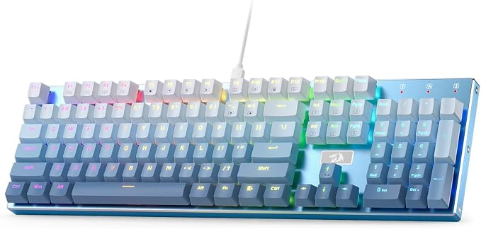 Redragon K556 Wired RGB Mechanical Gaming Keyboard, 104-Key Aluminum Board | Solid Desktop Stability, 20 Backlits for Immersive ESports Vibe, Hot-swap Creamy Custom Linear Switch, Gradient Blue Keycaps