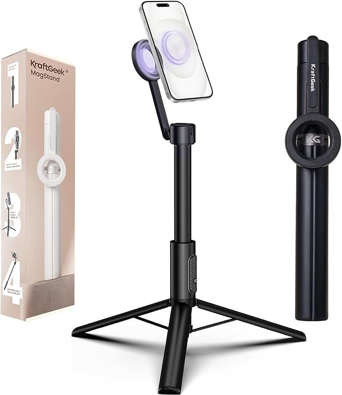 KraftGeek Magnetic Phone Tripod for iPhone MagSafe, 64" Selfie Stick Cell Phone Tirpod Stand for Video Recording, Vlogging & Content Creation