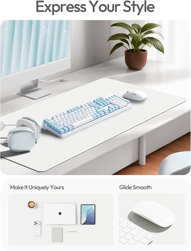 YSAGi Leather Desk Protector, Office Mat, Large Mouse Mat, Non-Slip PU Leather Blotter, Laptop Desk Mat, Waterproof Writing Pad for Office and Home(White, 40" x 24")