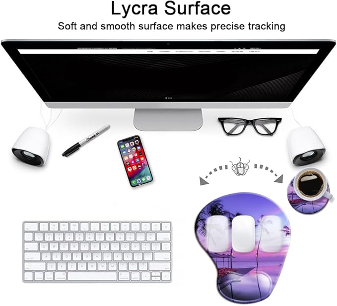 HOPONY Ergonomic Mouse Pad with Wrist Support Gel Mouse Pad with Wrist Rest, Comfortable Computer Pad for Laptop, Pain Relief Mousepad with Non-Slip Rubber Base, 9 x 10 in,Palms Beach