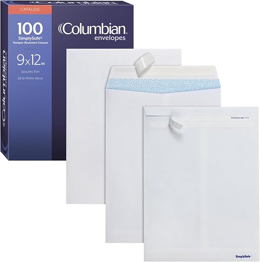 Columbian 9 x 12 Security Envelopes,100/Box,9 x 12 Inches,Release & Seal Self Seal,SimplySafe Tamper Evident Pull Strip,White (COLO930),(Pack of 5)