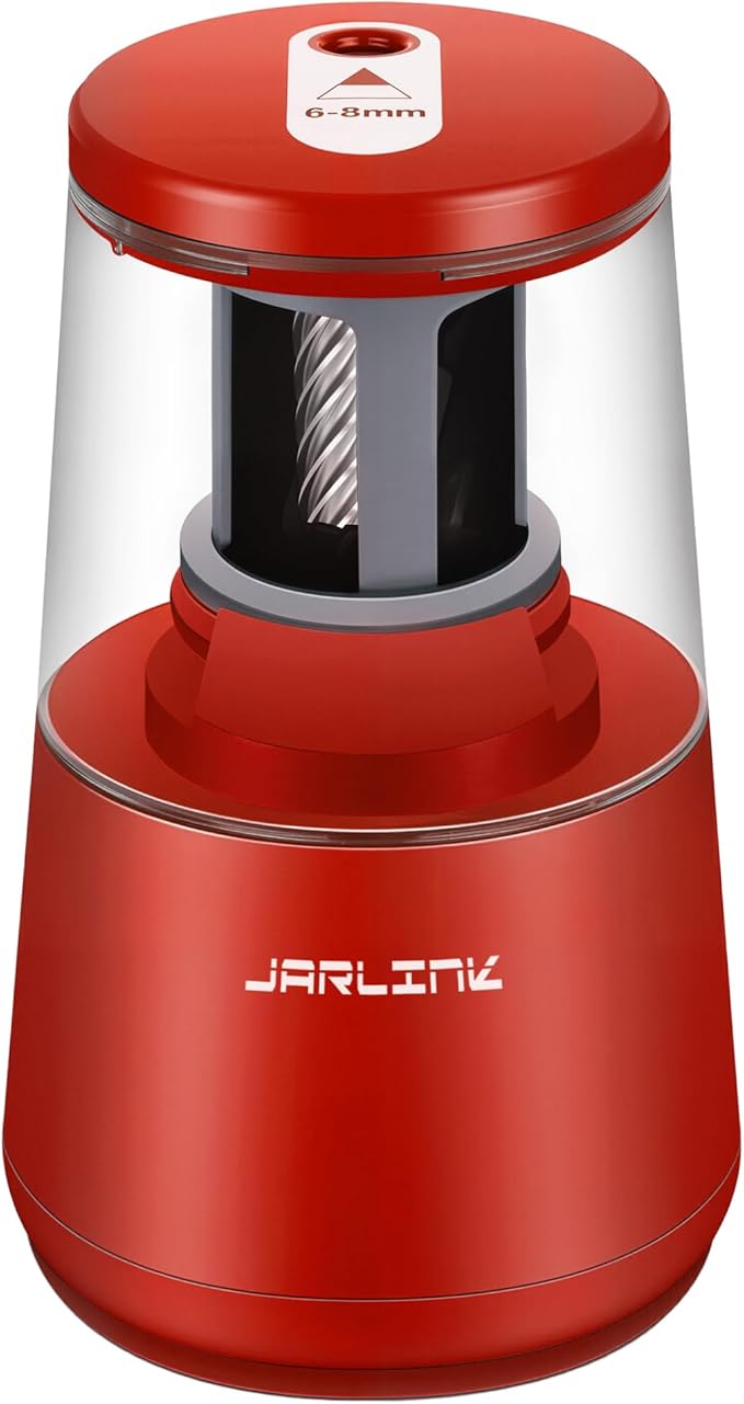 JARLINK Electric Pencil Sharpener, Heavy-Duty Helical Blade to Fast Sharpen, Auto Stop for No.2/Colored Pencils(6-8mm), USB/Battery Operated in School Classroom/Office/Home (Red)