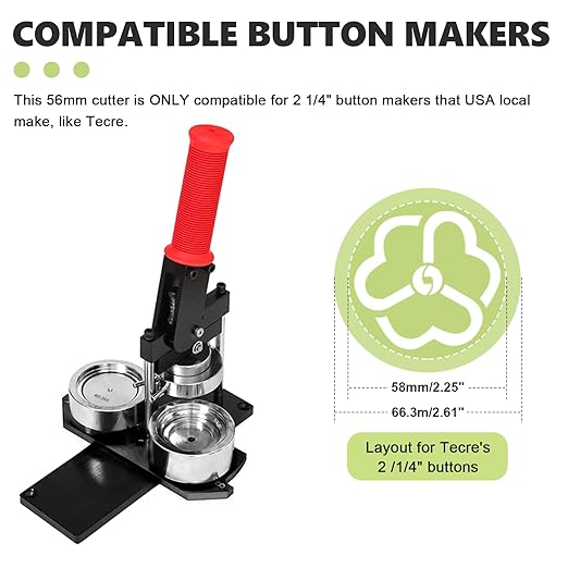 2. 618" Circle Cutter Punch Graphic Punch Die Cutter Button Paper Cutter Paper Cutter for Buttons, Compatible with Tecre 2 1/4" Pin Badge Button Maker Badge Punch Press