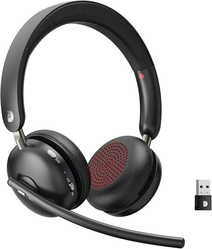 Dytole Wireless Headset with Mic for Work, Bluetooth 5.3 Headset with Noise Cancelling, Wireless Headphones with Mic & USB Dongle, 65H & Mute, Ideal for PC/Call Center/Computer/Laptop/Study