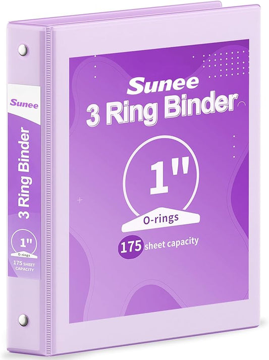 SUNEE 3 Ring Binder 1 Inch 1 Pack, Clear View Binder Three Ring PVC-Free (Fit 8.5x11 Inches) for School or Office Supplies, Purple